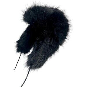 Unisex Black Faux Fur Russian Hat, Soft, Warm Winter Trapper Hat with Earmuffs